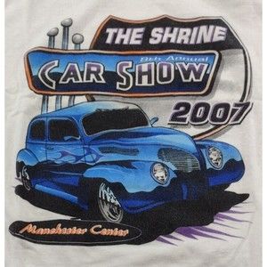 Shrine Car Show T-Shirt Muscle Car Men’s White Fruit of the Loom Heavy  Size L